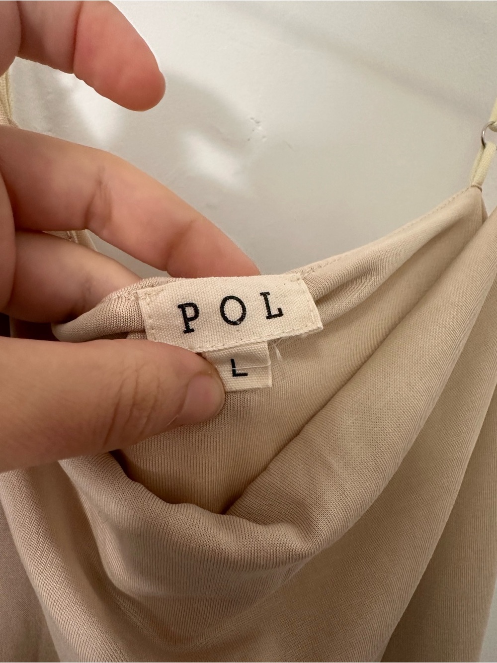 POL Draped Cowl Neck Spaghetti Strap Adjustable Cami - Beige Size L - Picture 3 of 6